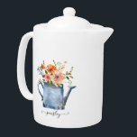 Boho Rust Orange Watercolor Flowers Watering Can Teapot<br><div class="desc">Boho Rust Orange Watercolor Flowers Watering Can design with stylish trendy custom name.</div>
