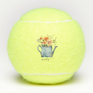 Boho Rust Orange Watercolor Flowers Watering Can Tennis Balls