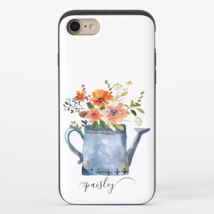 Boho Rust Orange Watercolor Flowers Watering Can iPhone 8/7 Slider Case