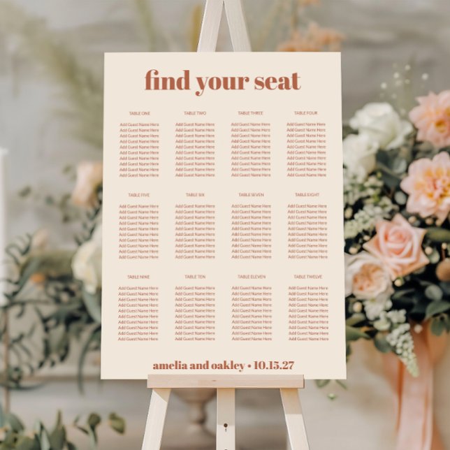 Boho Rust Simple Custom Wedding Seating Chart Foam Board (Creator Uploaded)