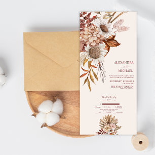 Boho Rust Terracotta Dried Fan Flowers Wedding All All In One Invitation