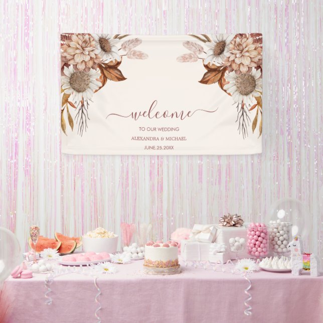 Boho Rust Terracotta Dried Fan Flowers Wedding Banner (Party)