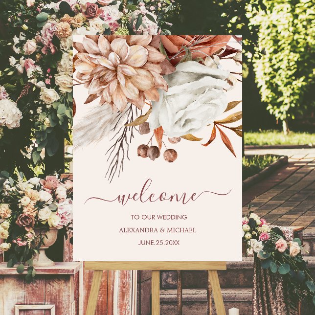 Boho Rust Terracotta Dried Fan Flowers Wedding Foam Board (Creator Uploaded)