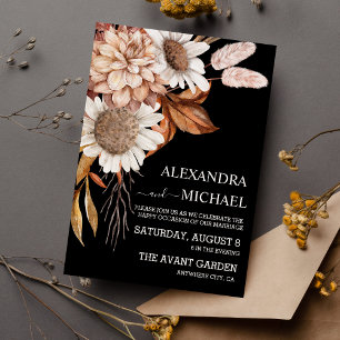 Boho Rust Terracotta Dried Fan Flowers Wedding Invitation