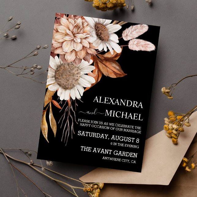 Boho Rust Terracotta Dried Fan Flowers Wedding  Invitation (Creator Uploaded)