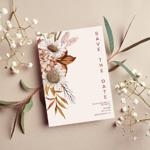 Boho Rust Terracotta Dried Fan Flowers Wedding Sav Save The Date