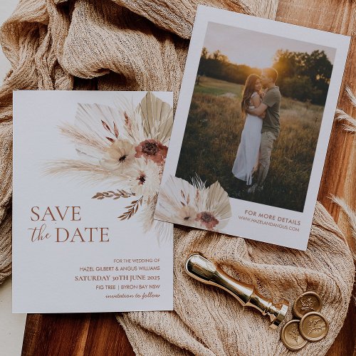 Boho Rust Terracotta Flowers Pampas Save The Date