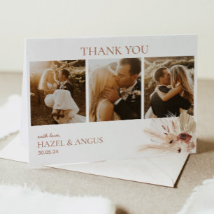 Boho Rust Terracotta Pampas Photo Wedding Letterpress Thank You Card