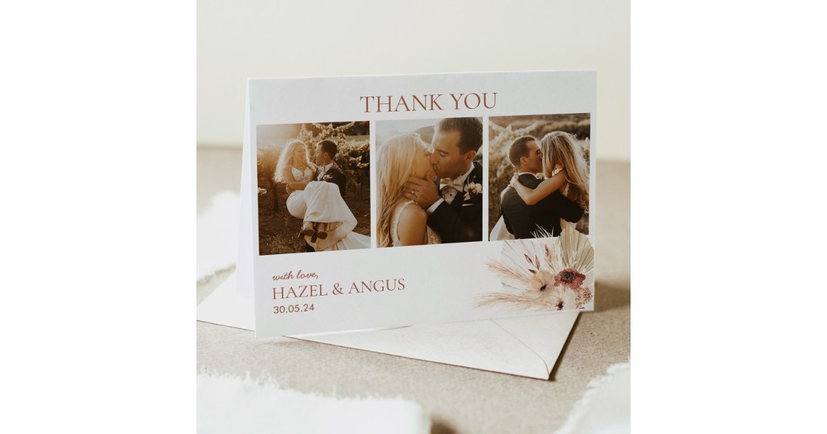 Boho Rust Terracotta Pampas Photo Wedding Thank You Card | Zazzle