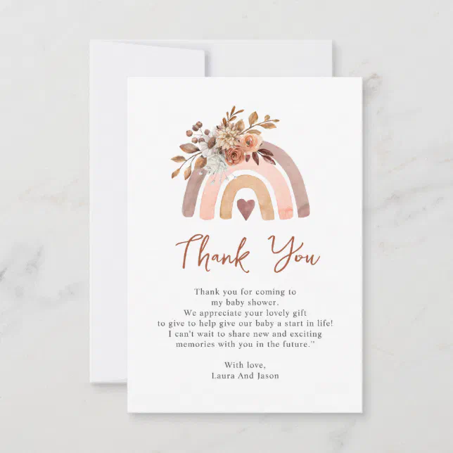 Boho Rust Terracotta Rainbow Baby Shower Thank You Card | Zazzle