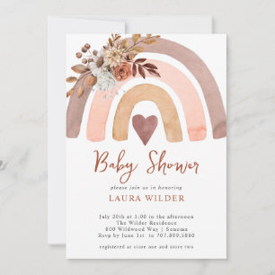 Boho Rust Terracotta Watercolor Rainbow Invitation