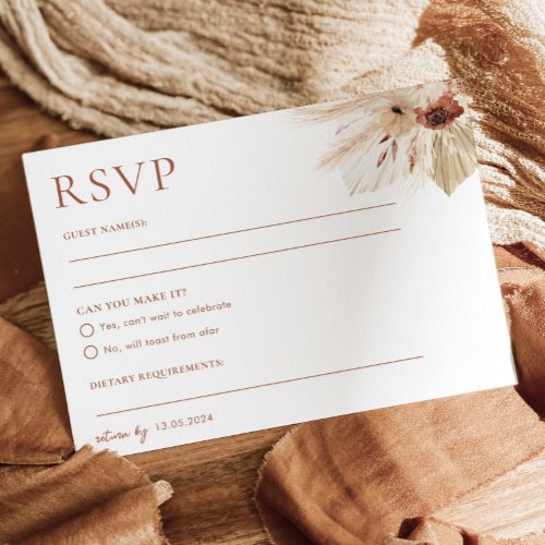 Boho Rust Terracotta Wedding RSVP Postcard 