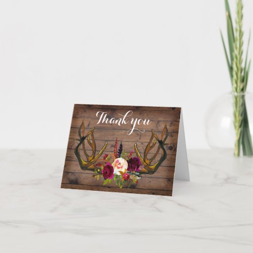 Boho Rustic antlers floral thank you note