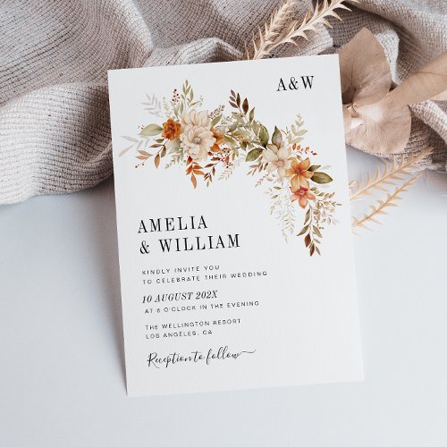 boho rustic autumn fall florals wedding Invitation
