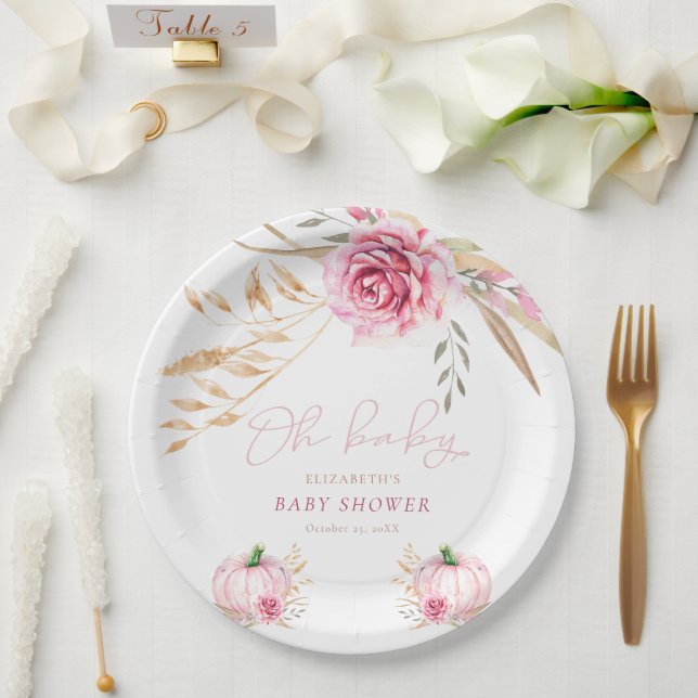 Boho Rustic Autumn Pumpkin Baby Shower Paper Plates (Wedding)