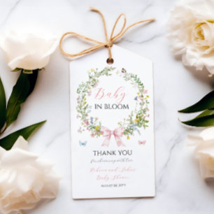 Boho Rustic Baby in Bloom Pink Bow Baby Shower Gift Tags