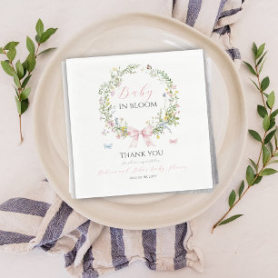 Boho Rustic Baby in Bloom Pink Bow Baby Shower Napkins