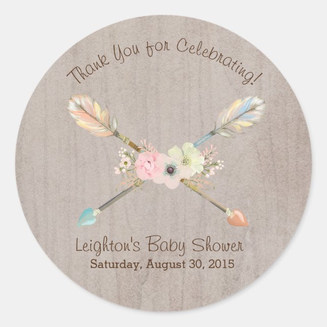 Boho Rustic Baby or Bridal Shower Favor Sticker (Front)