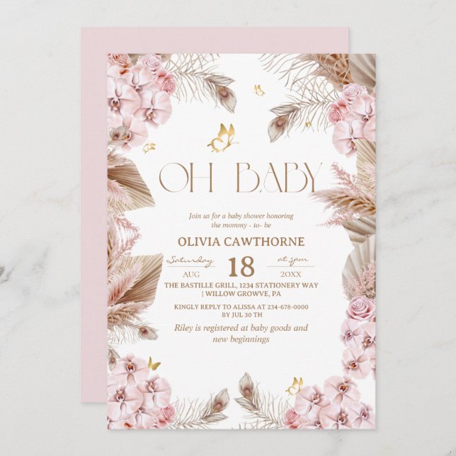 Boho Rustic Baby Shower Invitation (Front/Back)