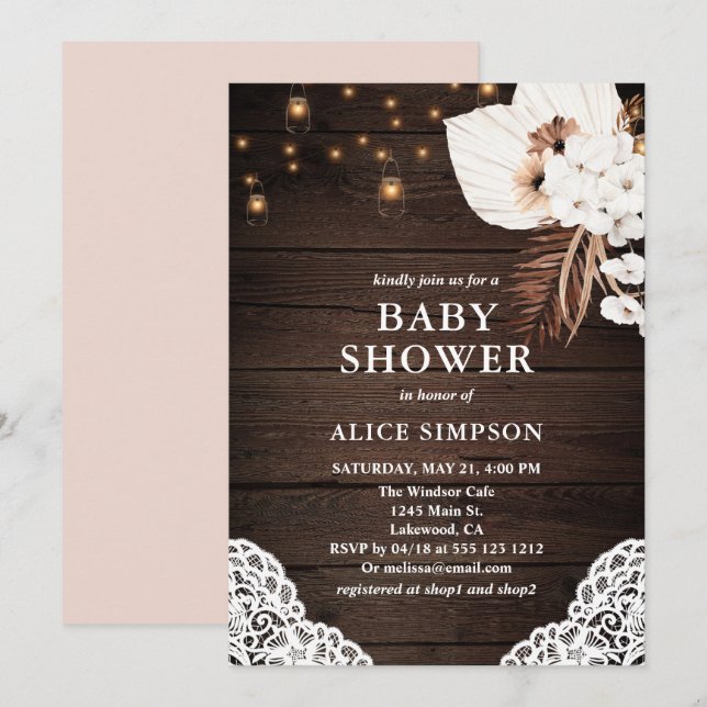 Boho Rustic Beige Floral Baby Shower Invitation (Front/Back)