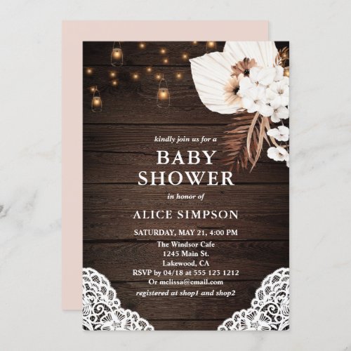 Boho Rustic Beige Floral Baby Shower Invitation