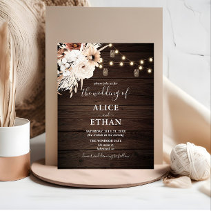 Boho Rustic Beige Flowers Pampa Grass Invitation Postcard