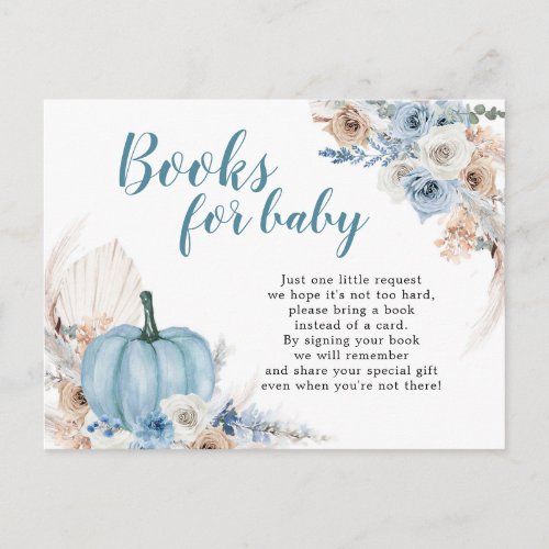 Boho Rustic Blue Pumpkin Fall Books For Baby Invitation Postcard