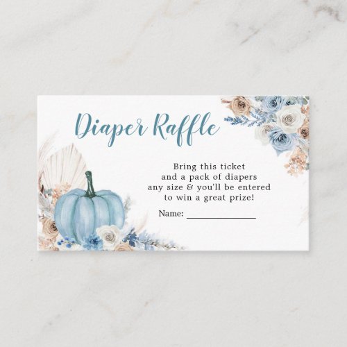Boho Rustic Blue Pumpkin Fall Diaper Raffle Enclosure Card