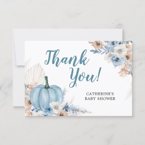 Boho Rustic Blue Pumpkin Fall Thank You Card