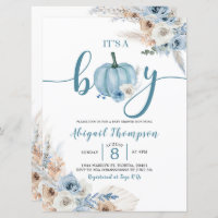 Boho Rustic Blue Pumpkin It's a boy Fall Baby Invitation