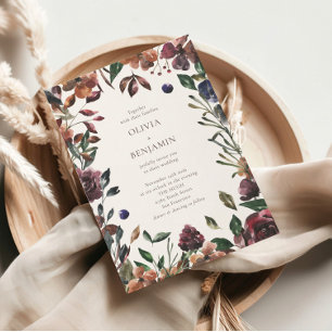 Boho Rustic Botanical Burgundy Border Wedding  Invitation