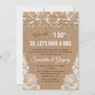 Boho Rustic Burlap Lace String Lights I DO BBQ Invitation