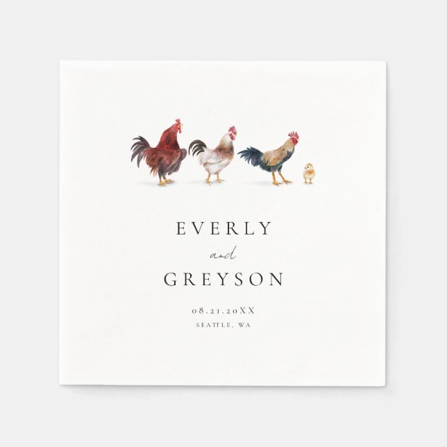 Boho & Rustic Chicken Wedding Napkins (Front)