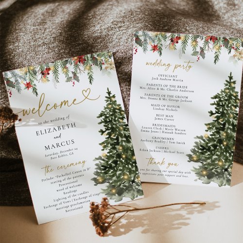 Boho Rustic Christmas Pine Tree Lights Wedding Program