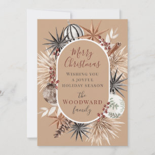 Boho Rustic Christmas Watercolor  Holiday Card