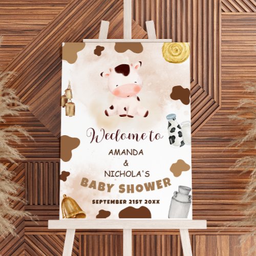 Boho Rustic Cow Baby Shower Welcome Foam Board