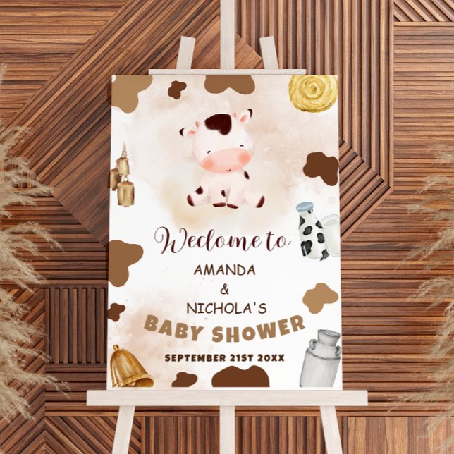 Boho Rustic Cow Baby Shower Welcome Foam Board (Creator Uploaded)