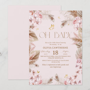 Boho Rustic Dusty Pink Baby Shower Invitation