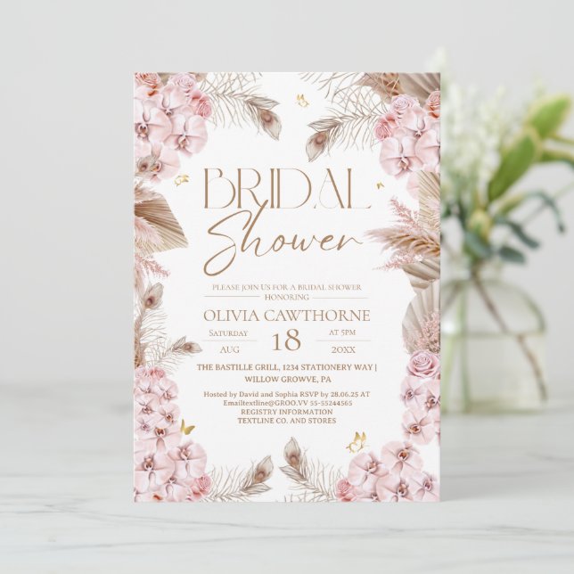 Boho Rustic Dusty Pink Bridal Shower Invitation (Standing Front)