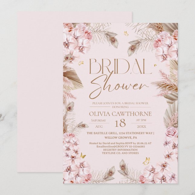 Boho Rustic Dusty Pink Bridal Shower Invitation (Front/Back)