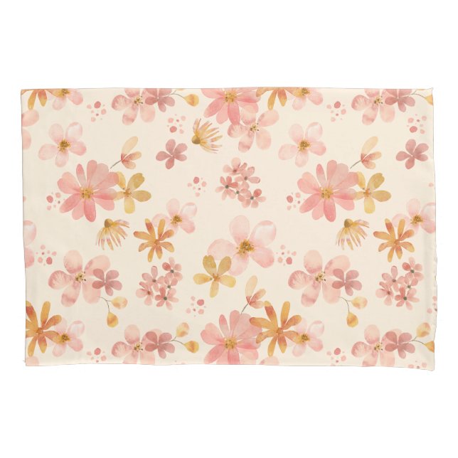 Boho rustic earthy botanical flower pattern pillow case (Front-Left)
