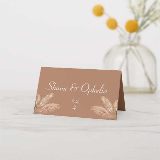 Boho Rustic Earthy Brown Wedding Folded Place Card (Front)
