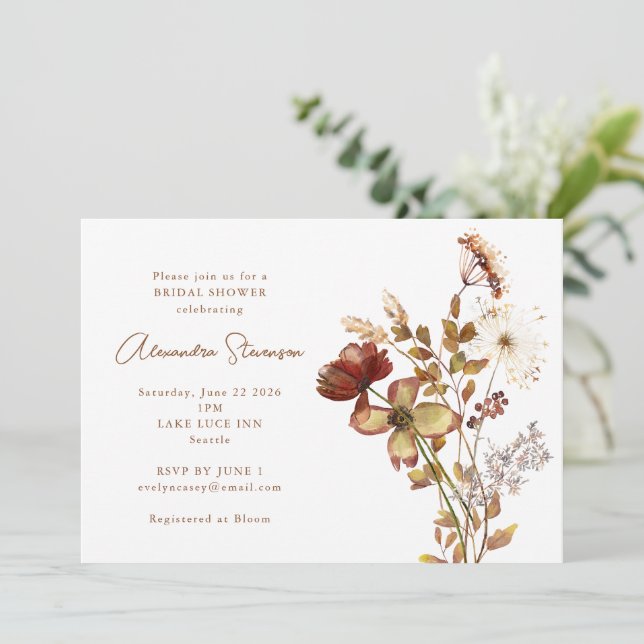 Boho Rustic Earthy Nature Botanical Bridal Shower Invitation (Standing Front)