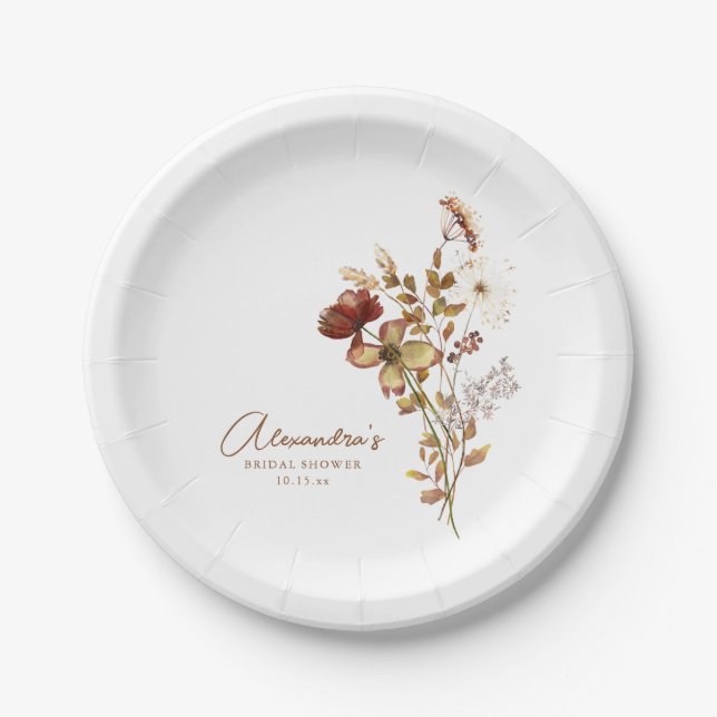 Boho Rustic Earthy Nature Botanical Bridal Shower Paper Plates (Front)