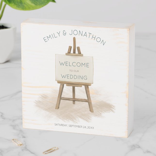 Boho Rustic Easel Welcome To Wedding Wooden Box Sign (In Situ Horizontal)