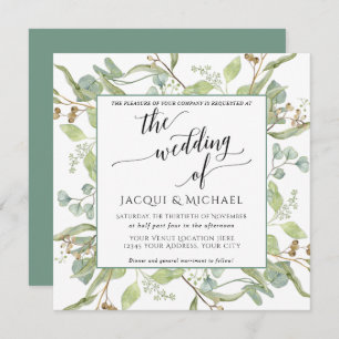 BOHO Rustic Eucalyptus Foliage Watercolor Square Invitation