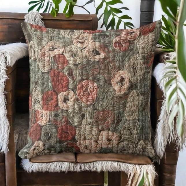 Boho rustic fall earth tones circles embroidered  throw pillow (Creator Uploaded)