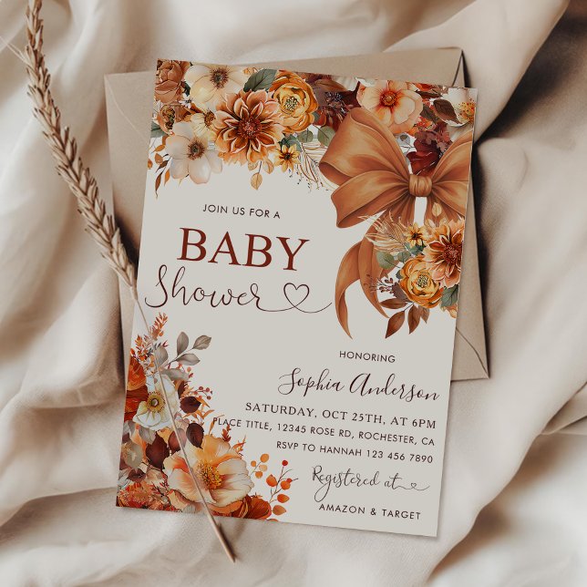 Boho Rustic Fall Floral Baby Shower Party Invitation (Creator Uploaded)