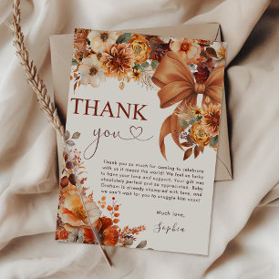 Boho Rustic Fall Floral Baby Shower Thank You Card