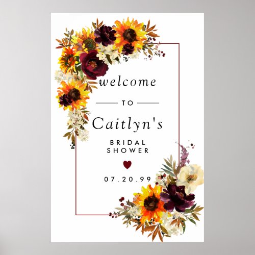 Boho Rustic Fall Floral Bridal Shower Welcome Sign